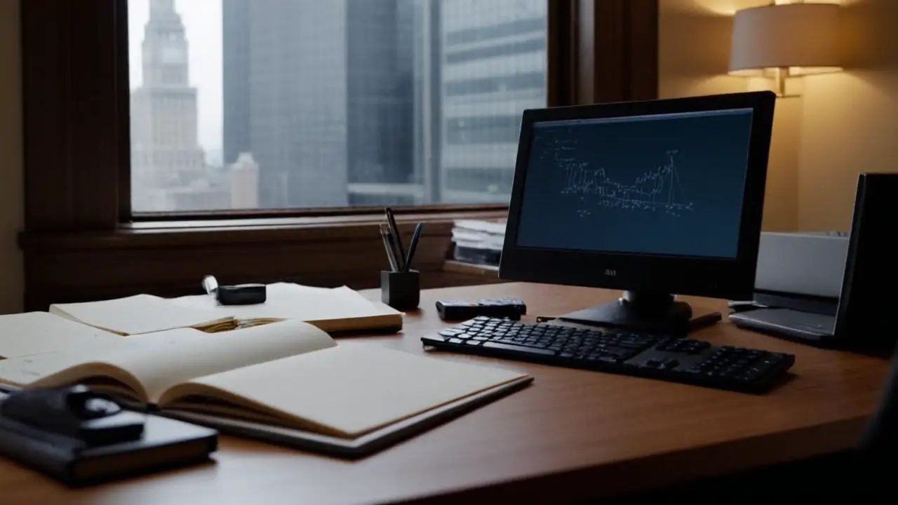 Escritorio de programador con código y diagramas