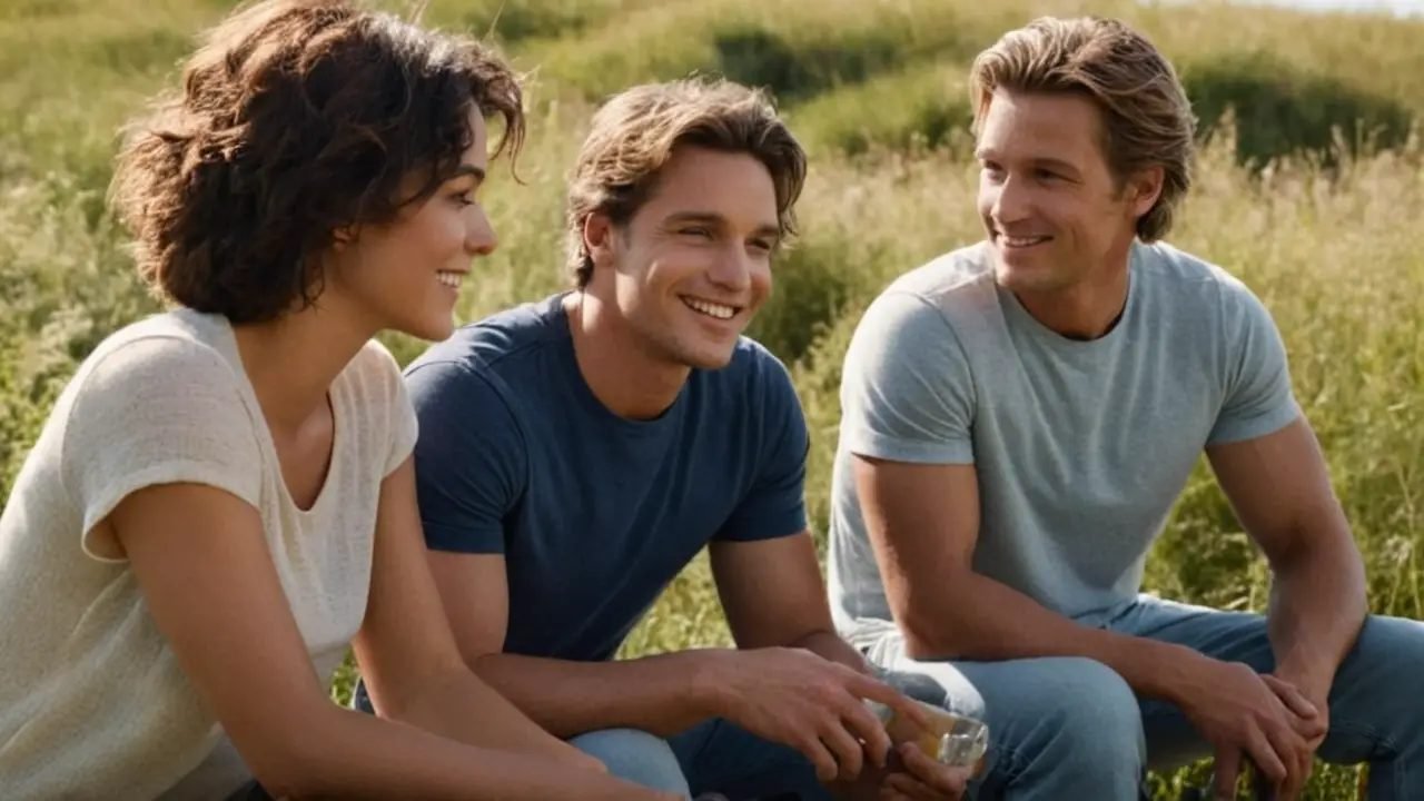 Tres amigos se ayudan en el parque