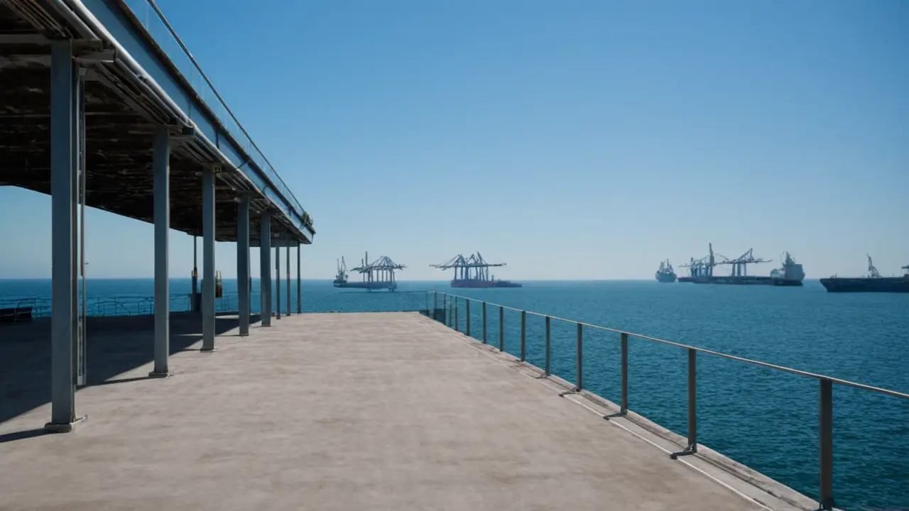 Detallado puerto hexagonal moderno al sol