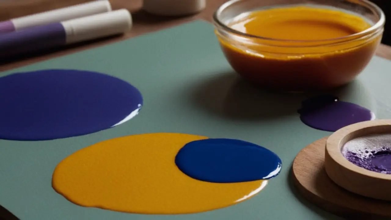 Mesa de artista con mezclas de colores