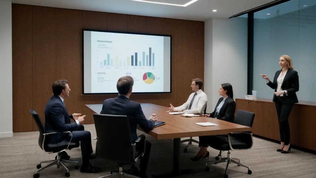 Reunión profesional en sala moderna
