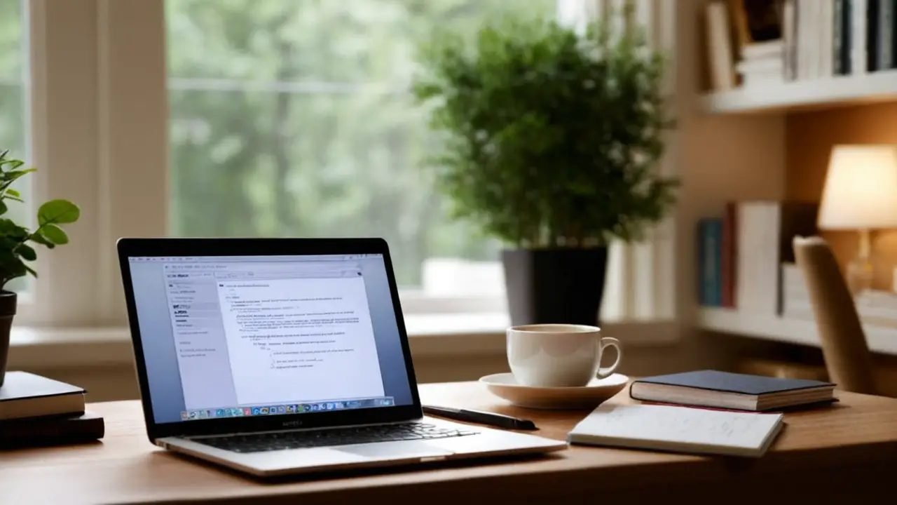 Escritorio con laptop y código Java