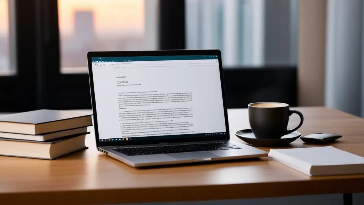 Escritorio desordenado con laptop y libros AWS
