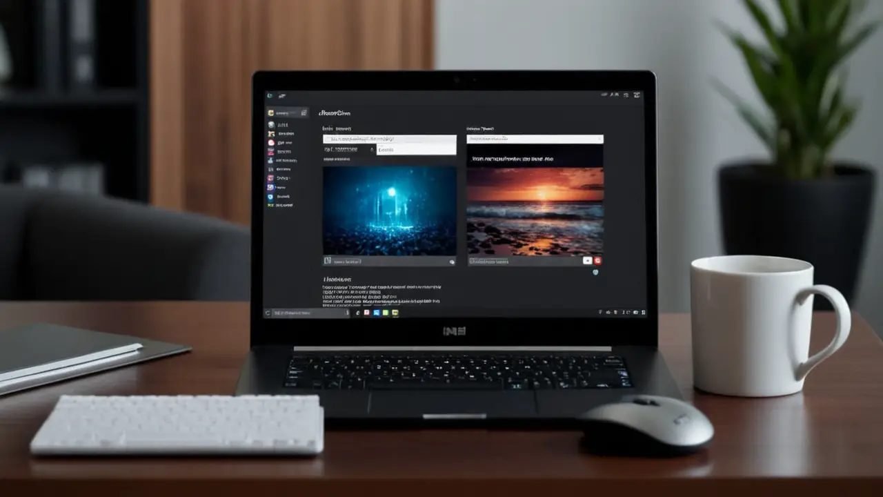 Escritorio moderno con laptop y curso en pantalla