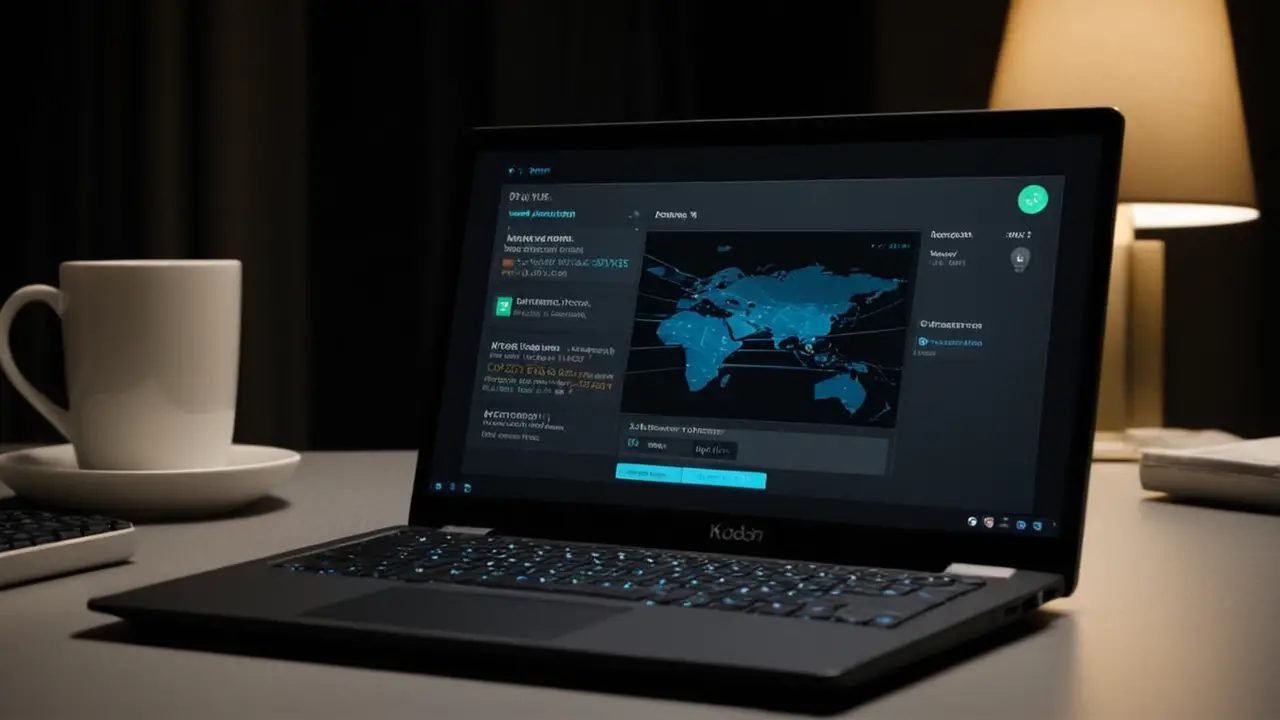 Pantalla laptop oscura con gráficos evolutivos