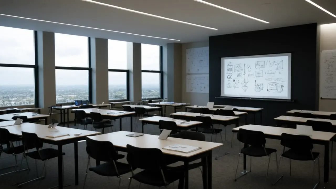Aula moderna con detalles realistas