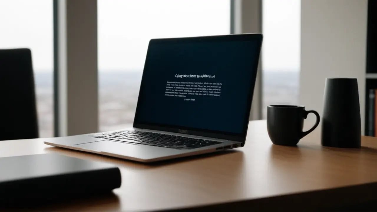 Escritorio moderno con laptop y código