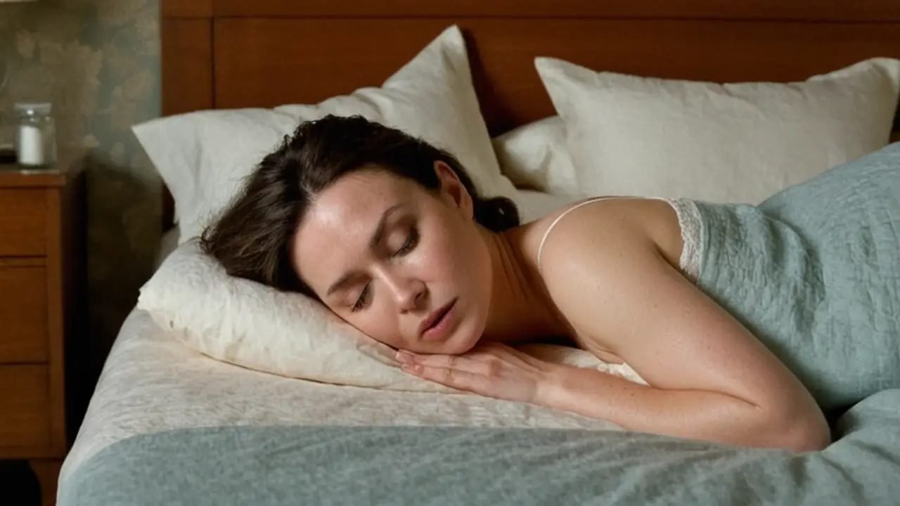 Mujer febril en cama con luz suave