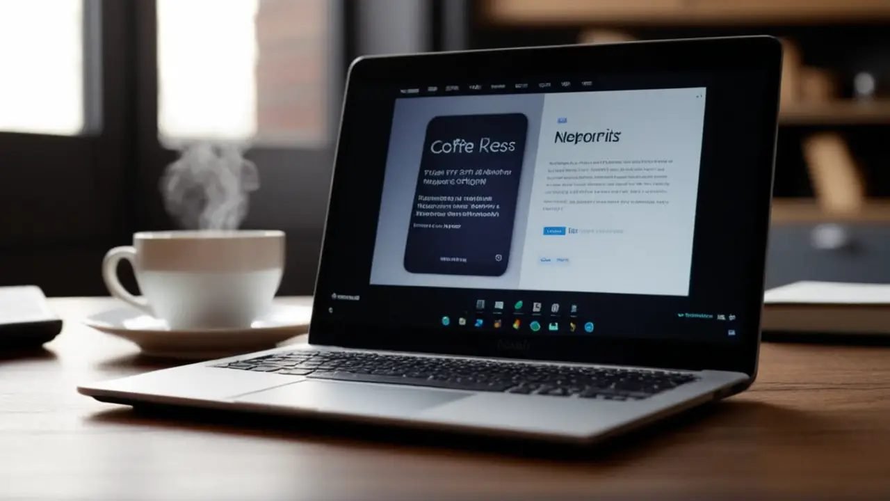 Escritorio desordenado con laptop y gráficos