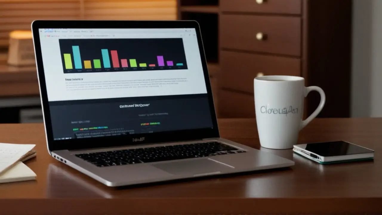 Escritorio moderno con laptop y gráficos