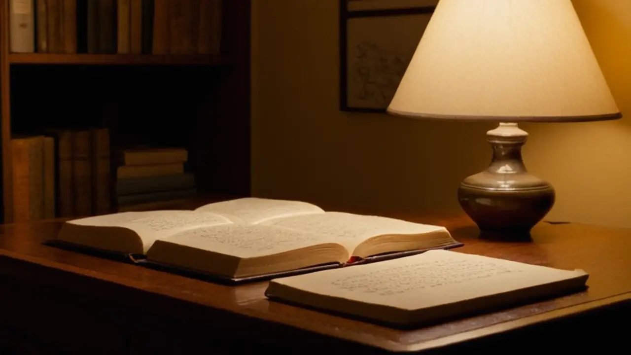 Erudito estudiando lógica en escritorio iluminado
