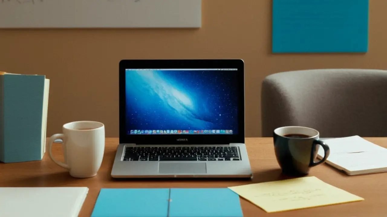 Escritorio de programación con laptop y notas