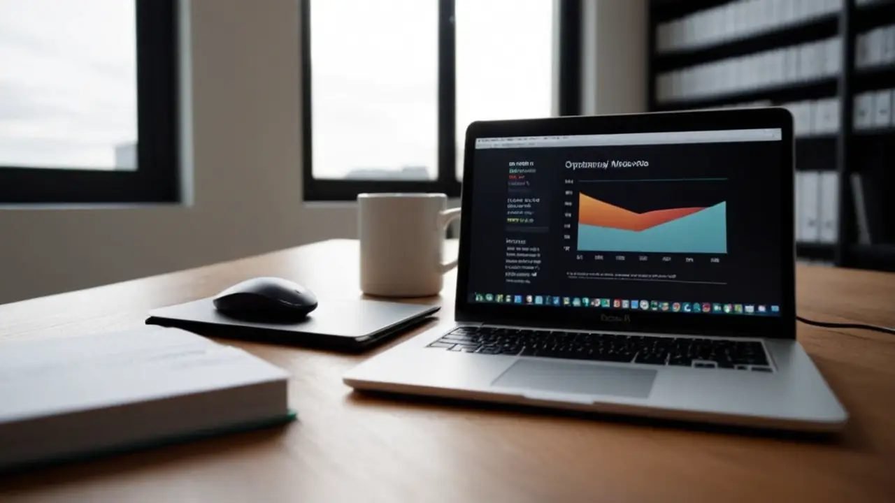 Escritorio moderno con laptop y gráficos