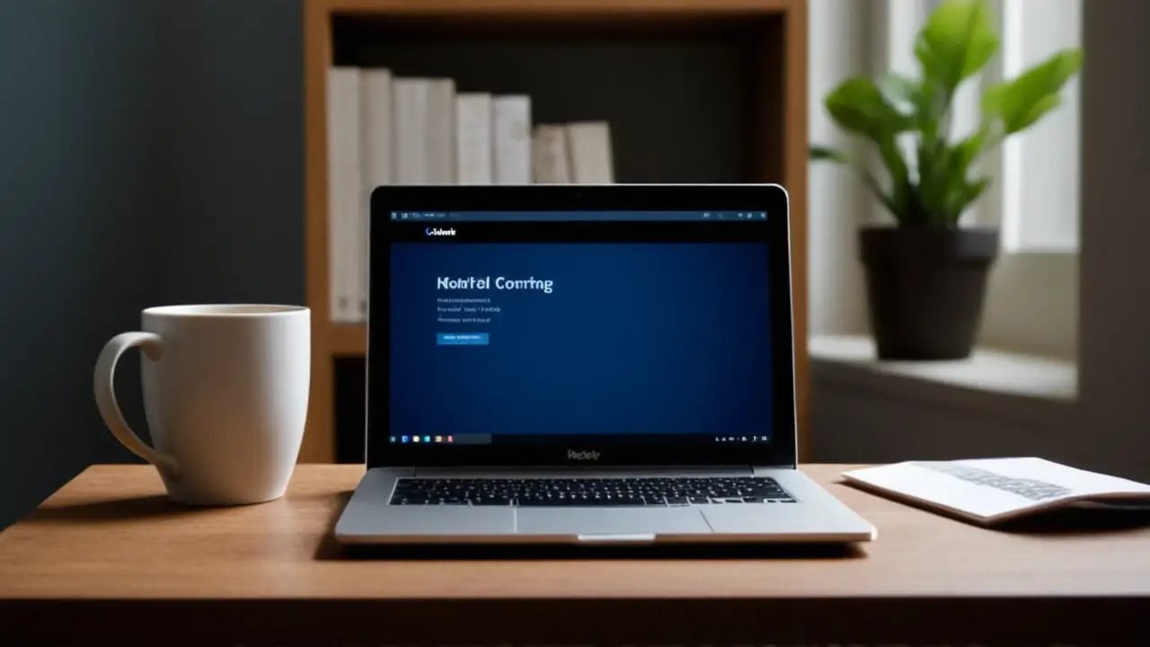 Escritorio desordenado con laptop y código Java Script