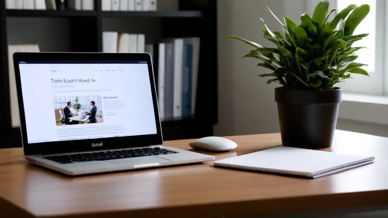 Profesional revisa Linked In en escritorio moderno