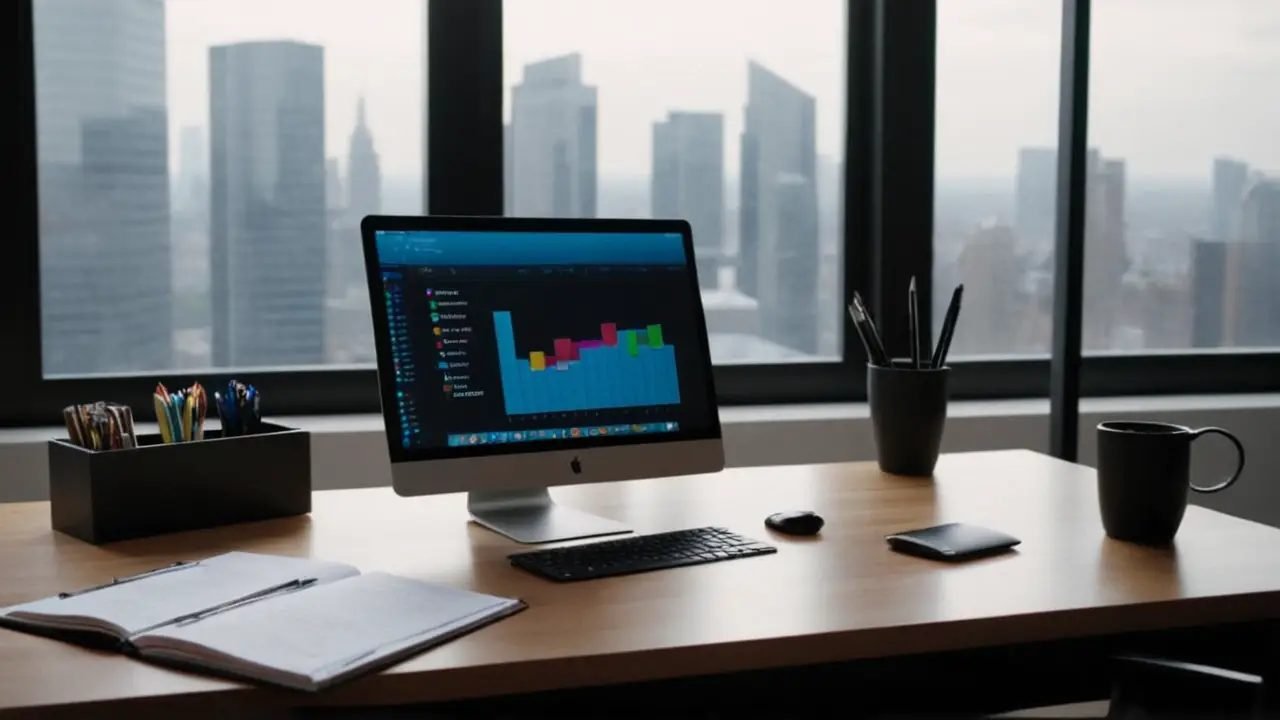 Escritorio moderno con laptop y documentos