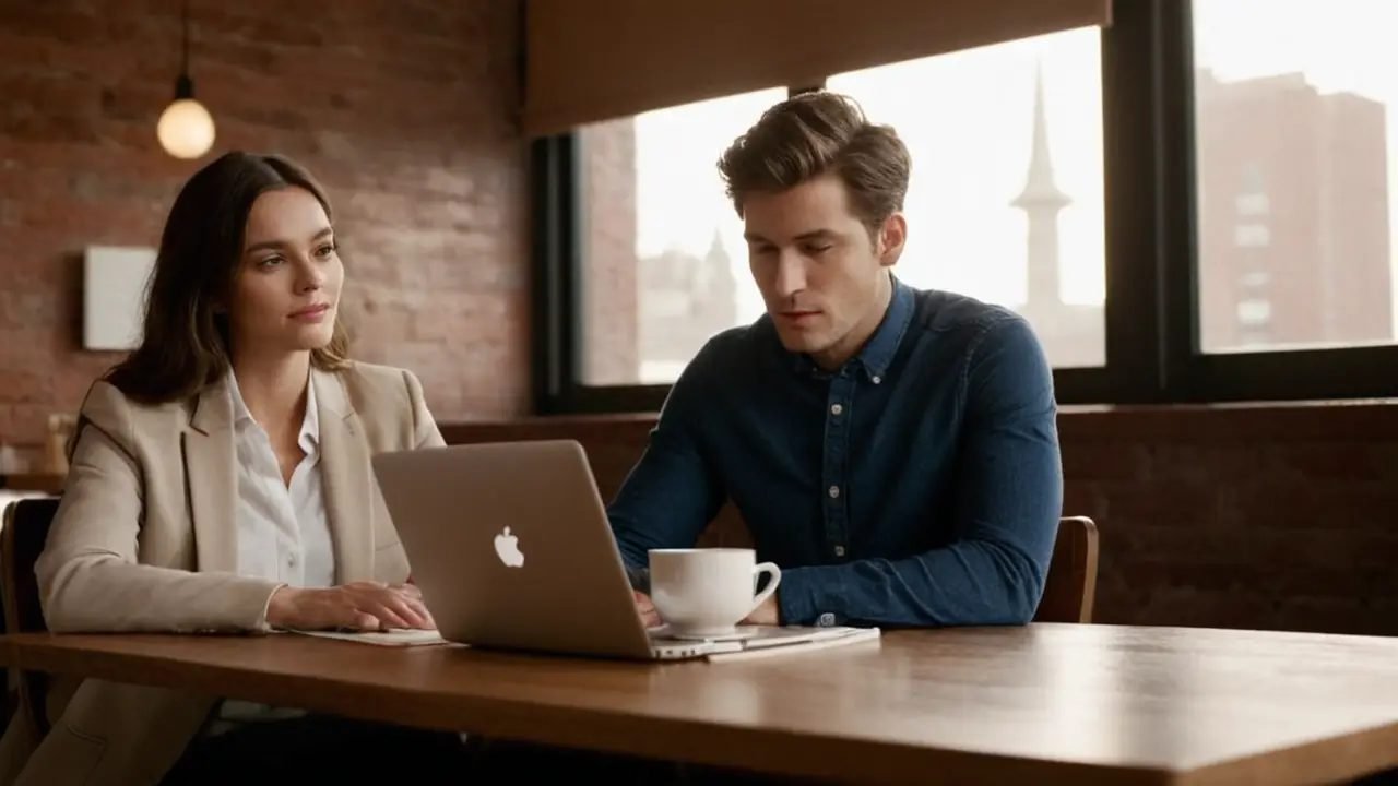 Emprendedor y usuario en café realista
