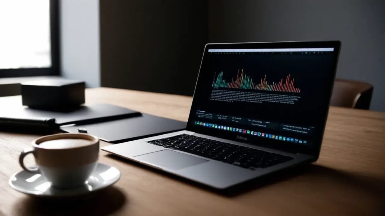 Laptop moderna mostrando código en escritorio