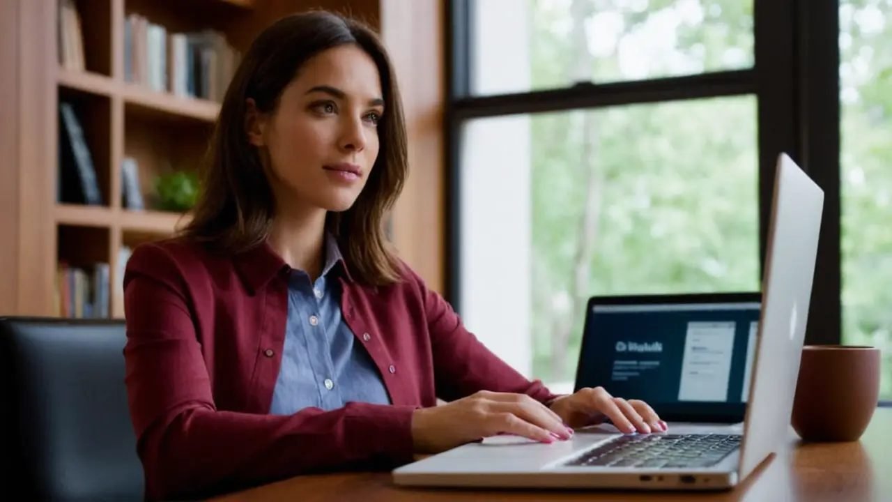 Mujer joven accede a cursos gratuitos en Platzi