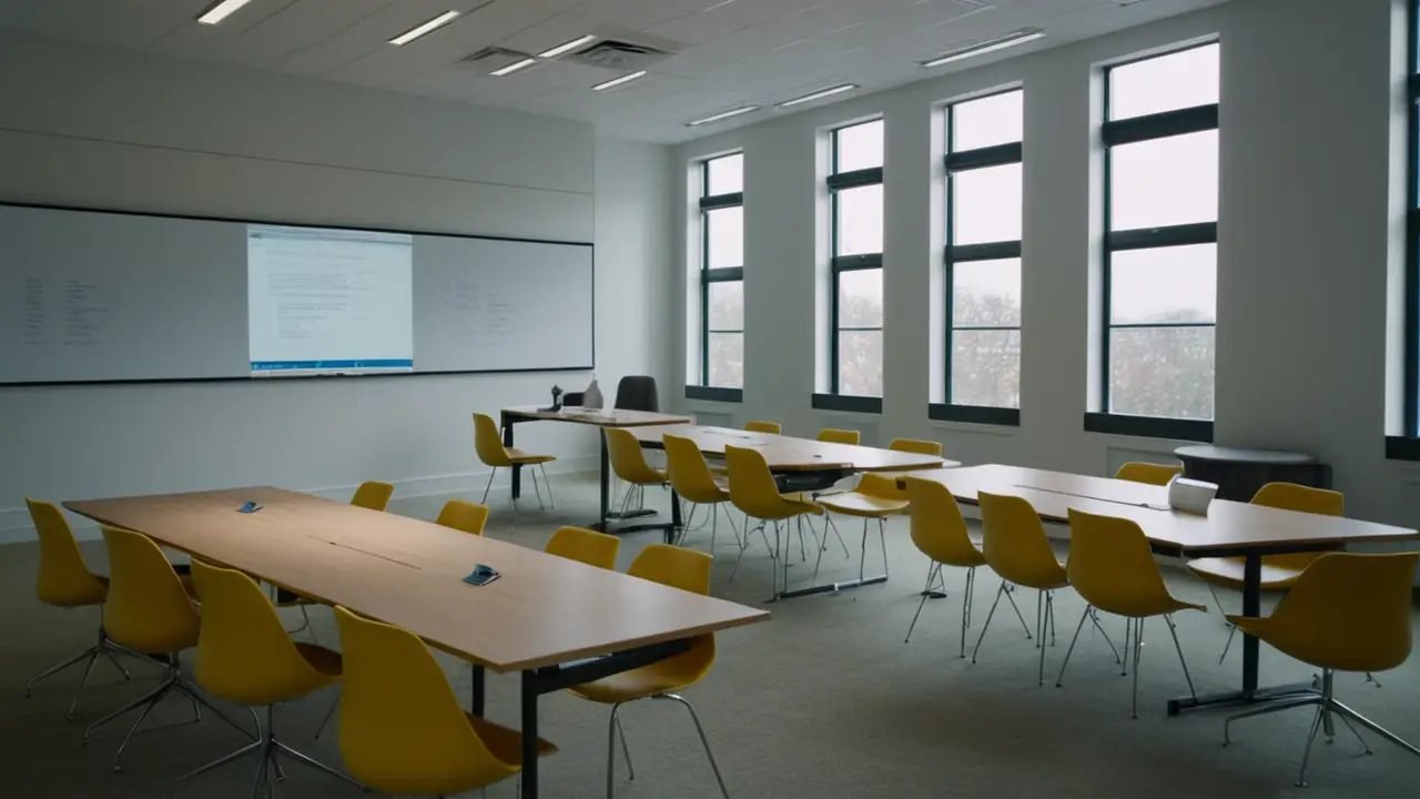 Aula moderna con luz y estudiantes activos