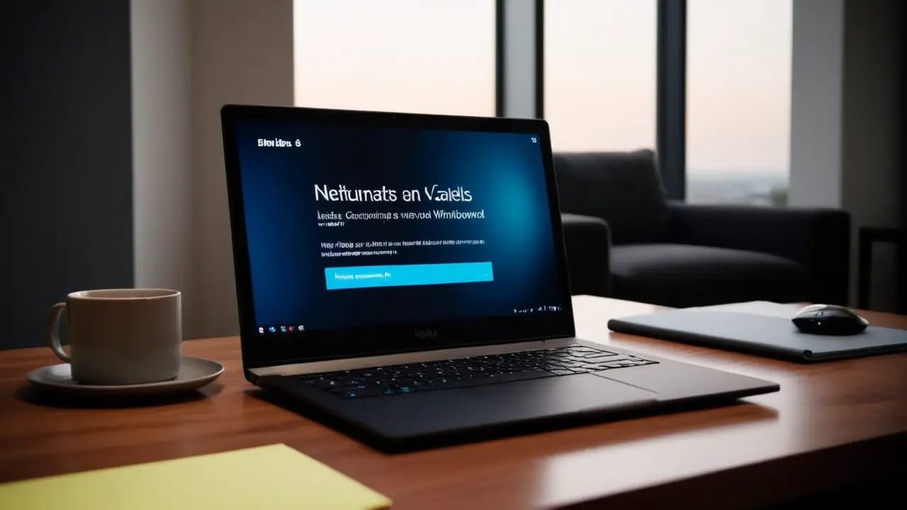 Laptop moderna en escritorio realista