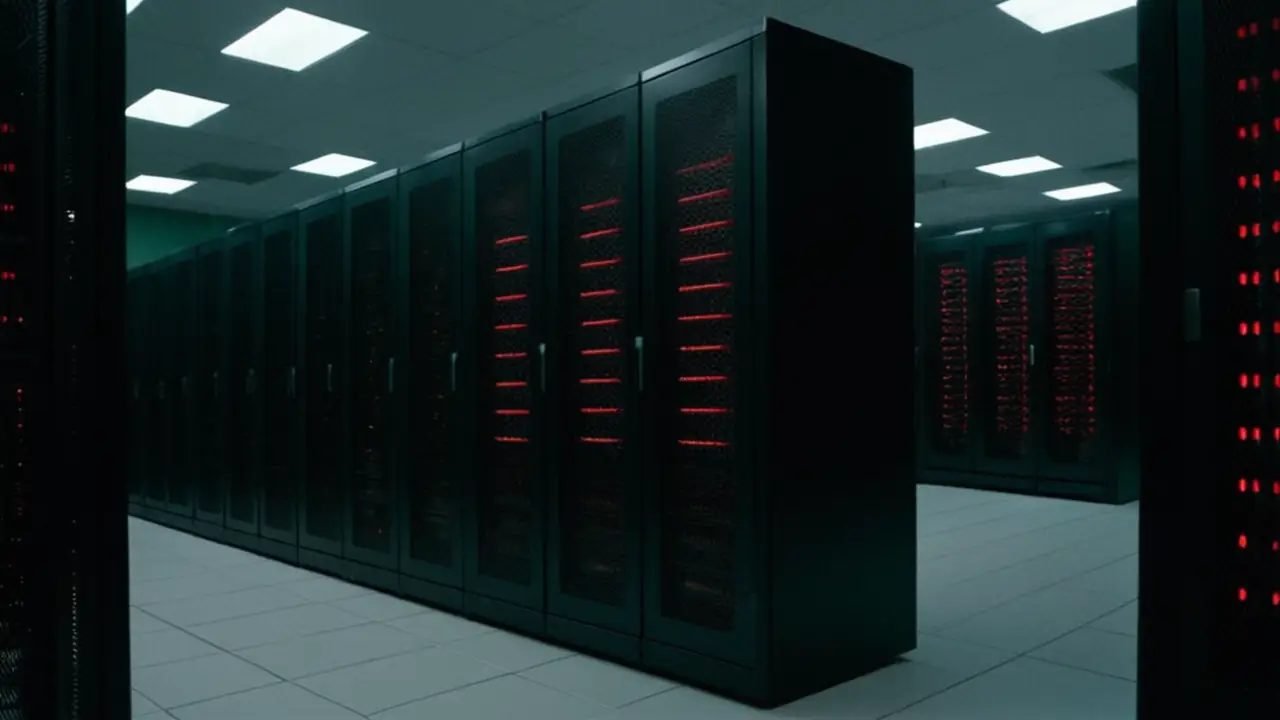 Sala de servidores con técnico y racks