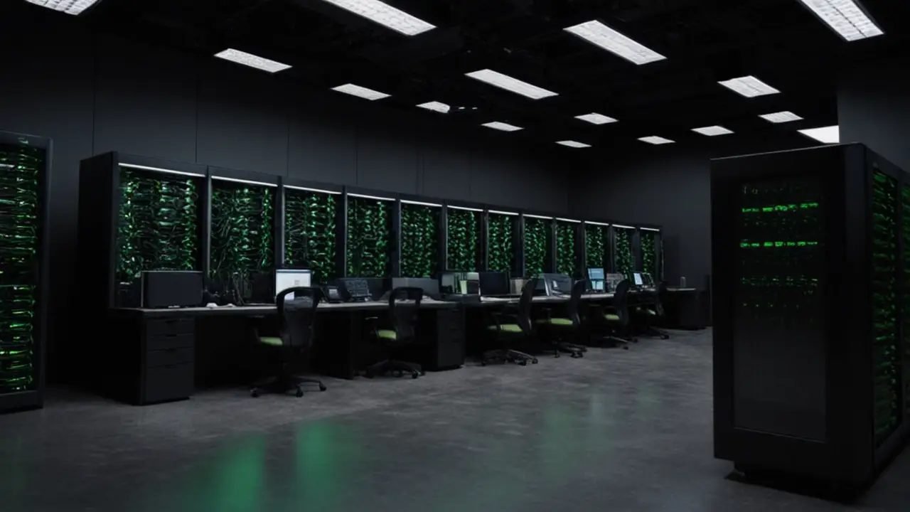 Sala de servidores con racks y monitor