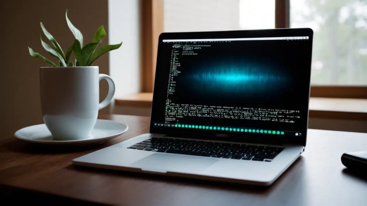Laptop mostrando código Python en escritorio