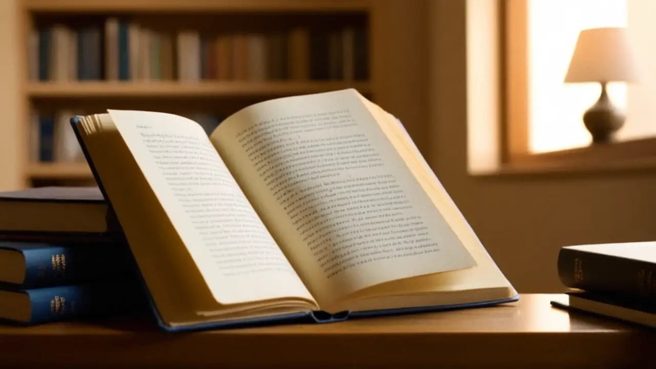 Escritorio desordenado con libro de voz pasiva